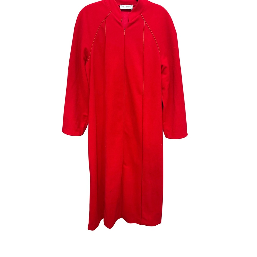Vassarette Red Velour Robe House Coat Duster Long Sleeve‎ Zipper Pockets Medium